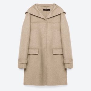Zara Basics Hooded Felt Coat in Beige